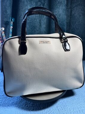 kate spade Made in Italy Cream Canvas Satchel with Black Patent Trim 13x9